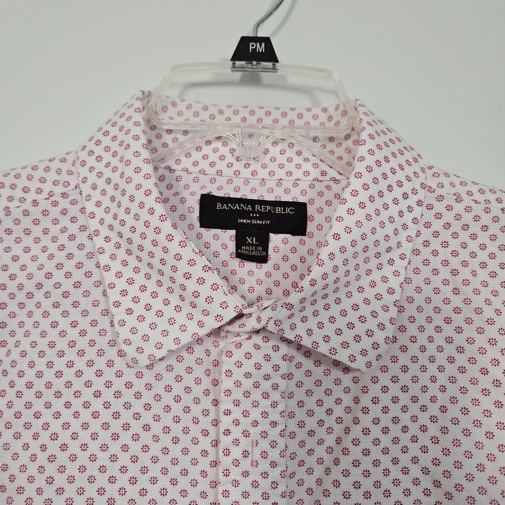 Banana Republic Slim Fit Linen Blend Button Down Shirt Size XL Mens Pink Print